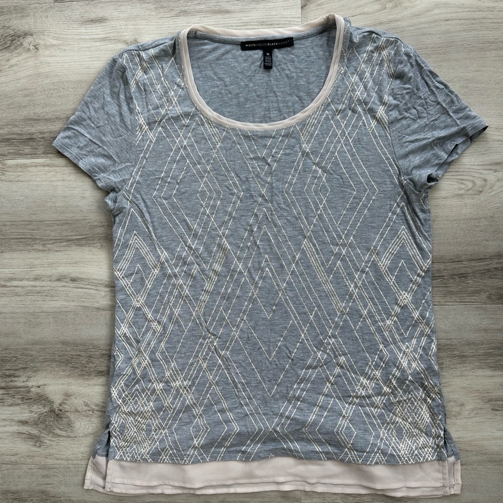 WHITE HOUSE BLACK MARKET Gray Geometric Women's Top Medium M EUC